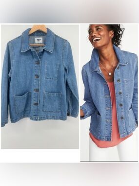 Old Navy Light Blue Denim Button-Front Denim Chore Jacket Women's Size Large